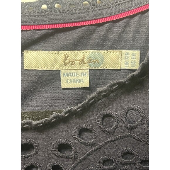 Boden Isadora Broderie Eyelet Navy Blue Cotton Women’s Mid Zipper Dress Size 8R - Picture 3 of 11